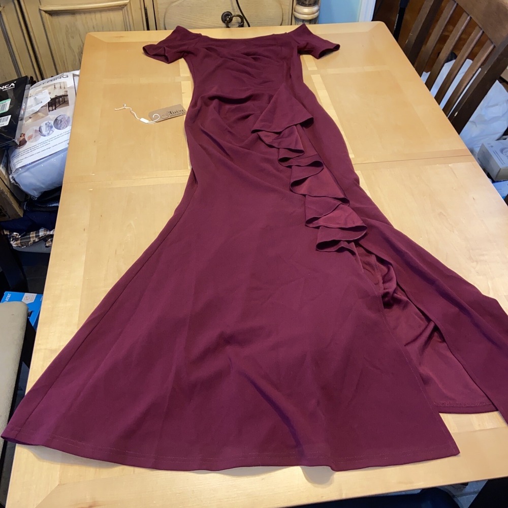 Aisize Dress Size Small Burgundy Ruffle Long A97830 Women's